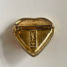 Load image into Gallery viewer, Pretty heart brooch in gold-tone metal and red resin by YSL