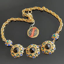 Charger l'image dans la galerie, Joli collier ancien métal doré et pierres de couleur Henry