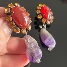 Charger l'image dans la galerie, Boucles clips vintage pendantes avec améthystes signées Philippe Ferrandis