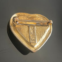 Load image into Gallery viewer, Pretty heart brooch in gold-tone metal and red resin by YSL