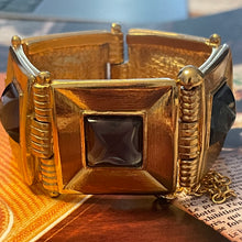 Load image into Gallery viewer, Jean-Louis Scherrer, sublime gold-tone metal bracelet with blue resin cabochons
