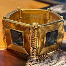 Load image into Gallery viewer, Jean-Louis Scherrer, sublime gold-tone metal bracelet with blue resin cabochons