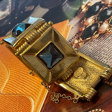 Load image into Gallery viewer, Jean-Louis Scherrer, sublime gold-tone metal bracelet with blue resin cabochons