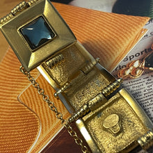 Load image into Gallery viewer, Jean-Louis Scherrer, sublime gold-tone metal bracelet with blue resin cabochons