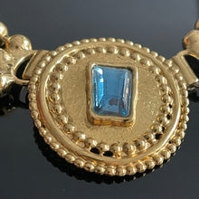 Load image into Gallery viewer, Scherrer Paris, very beautiful vintage couture necklace in gold-tone metal and blue resin