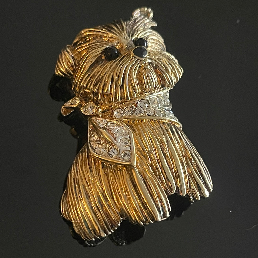 Carven, jolie broche vintage motif scottish-terrier en métal doré