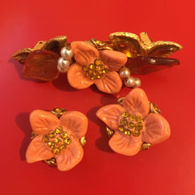 Charger l'image dans la galerie, KALINGER, boucles d'oreilles clips fleurs oranges en résine