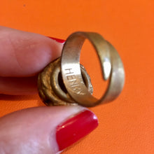 Load image into Gallery viewer, HENRY, vintage couture ring in gilded bronze and turquoise glass cabochon