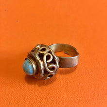 Load image into Gallery viewer, HENRY, vintage couture ring in gilded bronze and turquoise glass cabochon