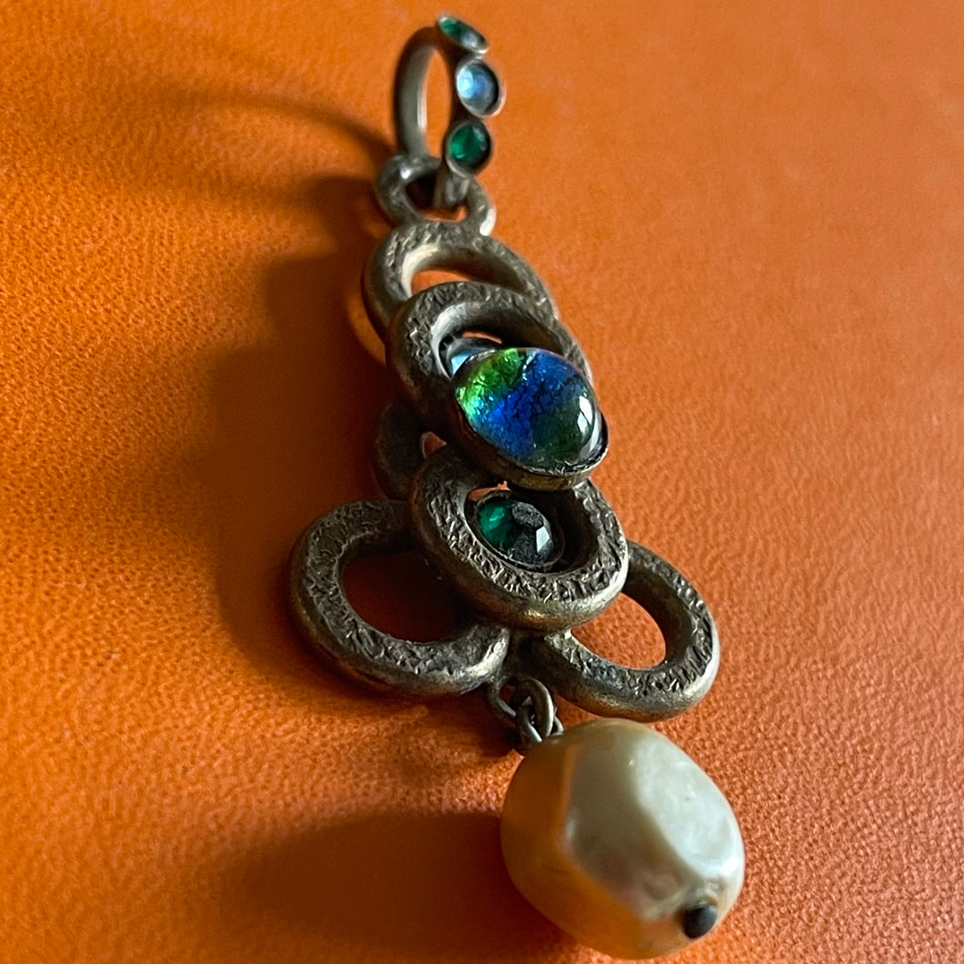 Henry, ravissant pendentif vintage avec perle en pendant et cabochon « peacock »