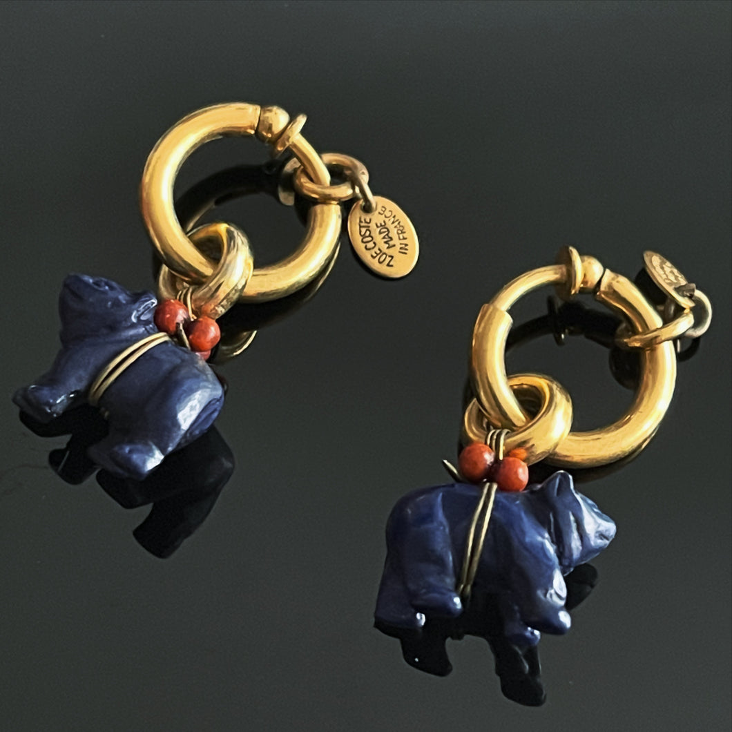Zoé Coste, jolies boucles clips créoles vintage avec oursons en pendants