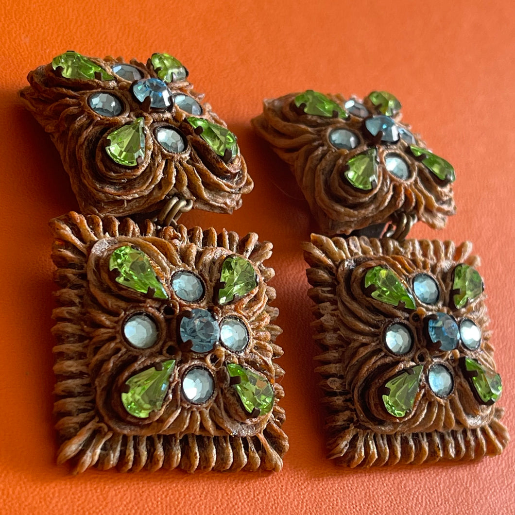 Henry, grandes boucles clips vintage en talosel et pierres de couleur