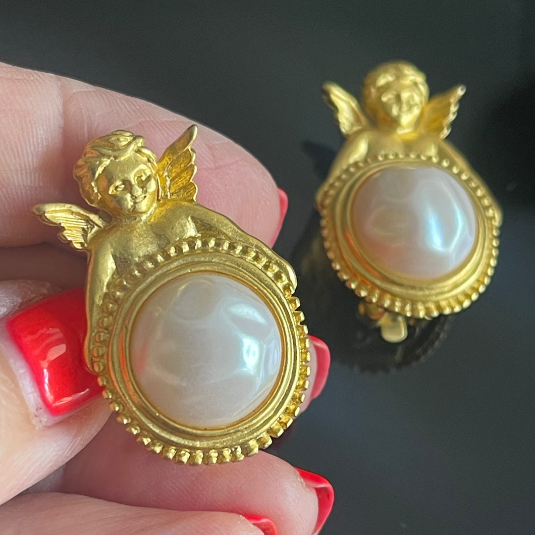 Belles boucles vintage motif angelots signées Karl Lagerfeld