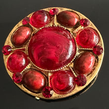 Load image into Gallery viewer, Beautiful vintage couture brooch in gold metallic resin and red resin cabochons by Kalinger
