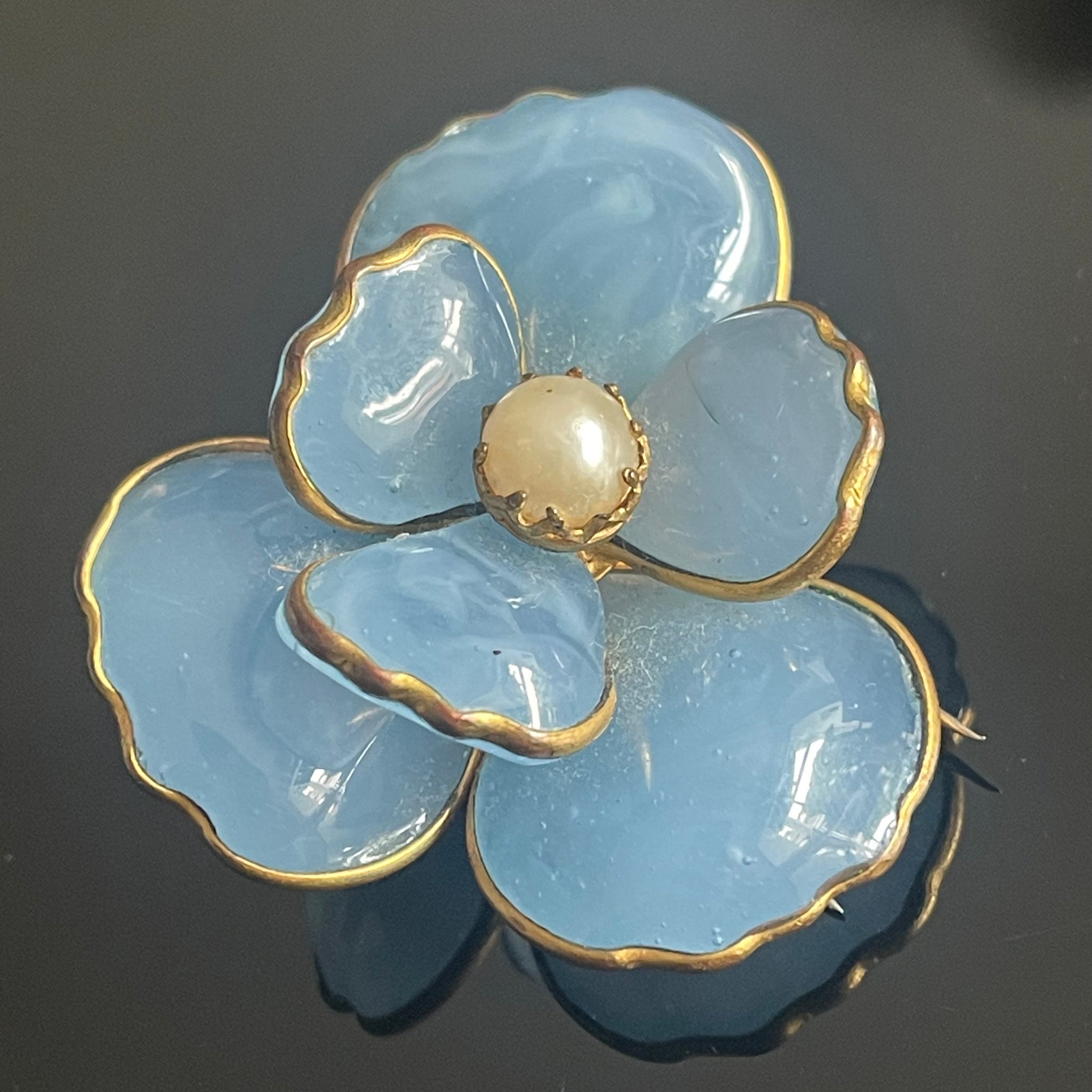 Broche Ancienne En Laiton Et Pâte De Verre Des Années 1940 Style Art Déco - Parfait État