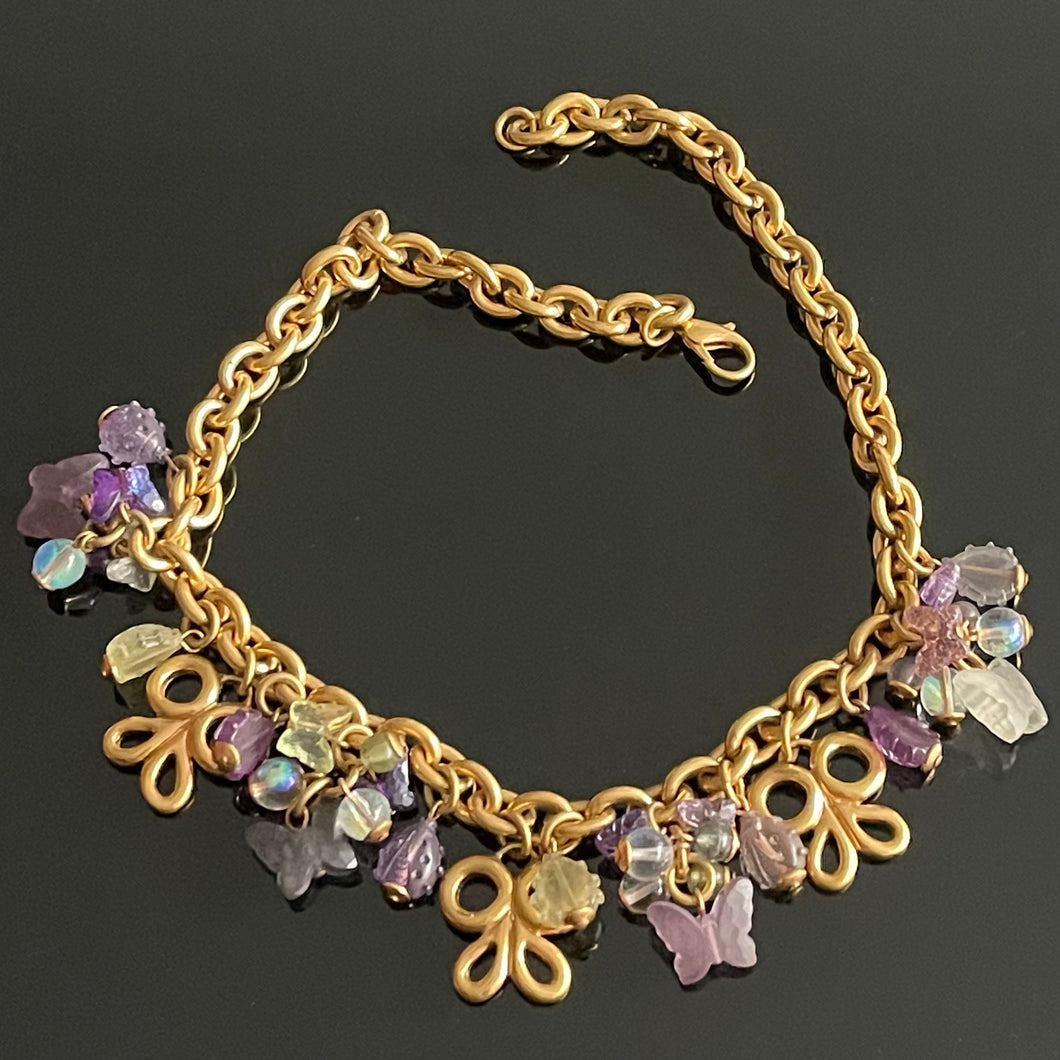 Beau et rare collier vintage Carven papillons et coccinelles