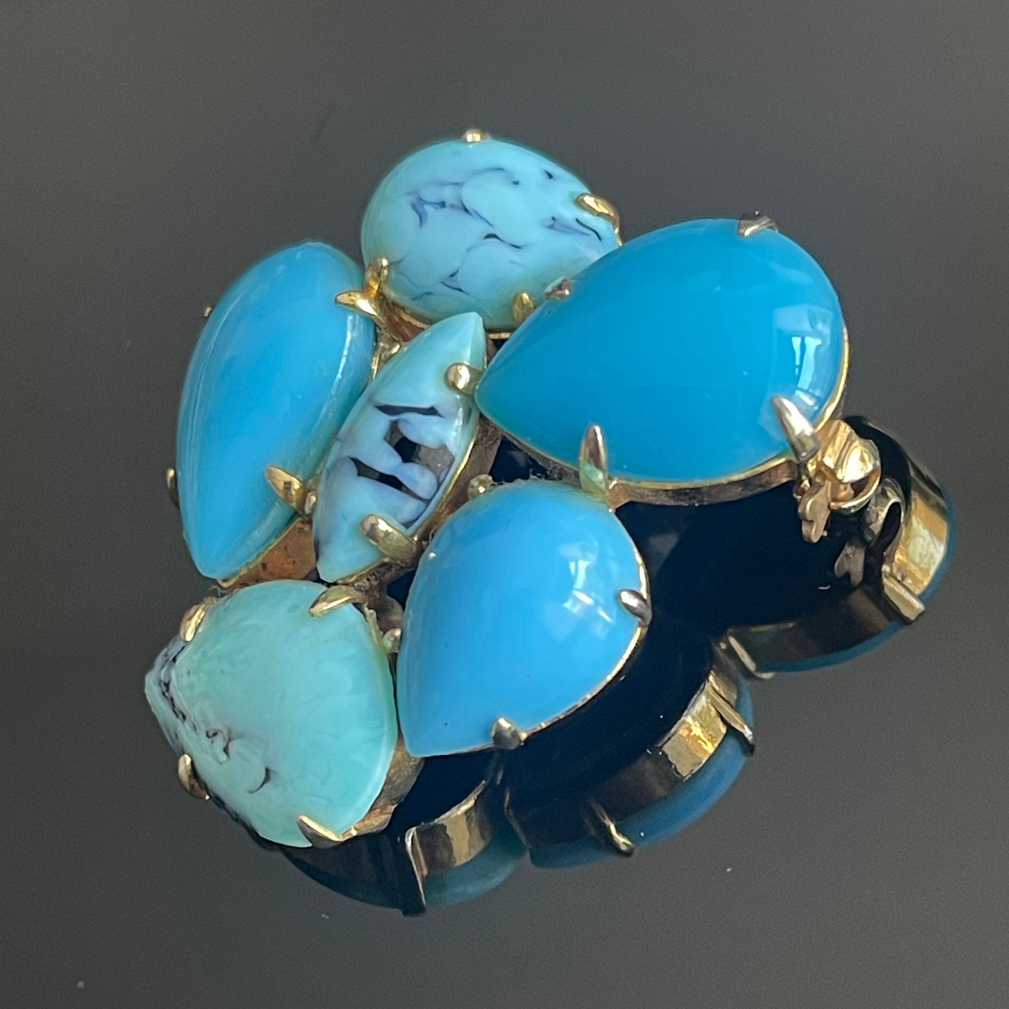 Broche Vintage En Métal Doré Avec Cabochons De Verre Coloré - 6 Cm - Occasion Très Bon État