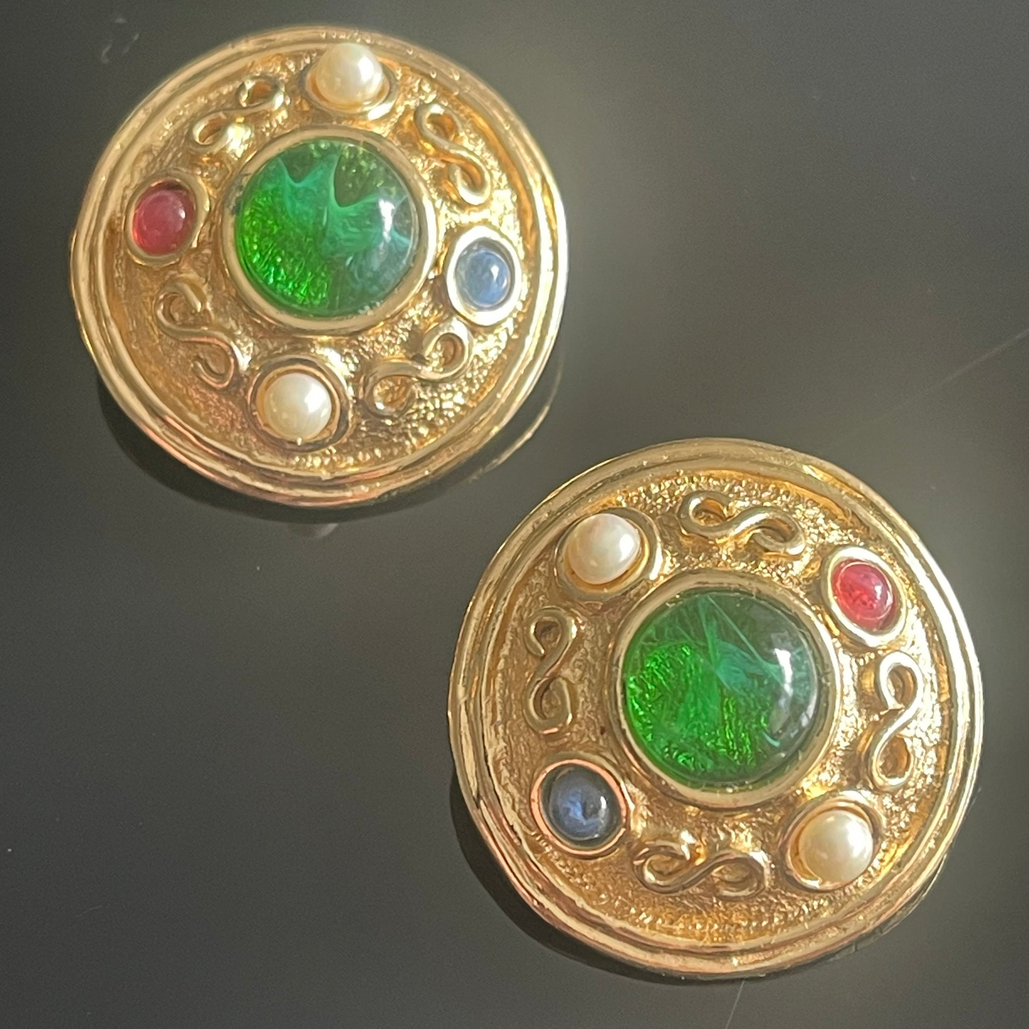 Boucles D'oreilles Pendantes Vintage Bohème - Cabochons Jade & Cornaline - Alliage Bronze