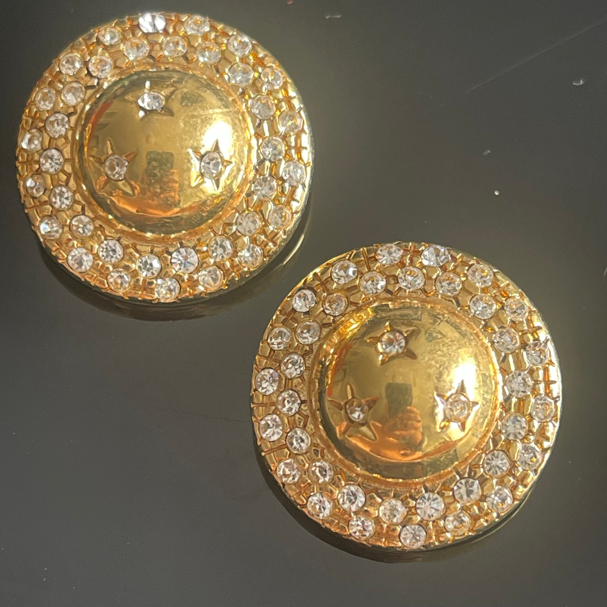 Boucle D'oreille Vintage Ancienne – Métal Doré Avec Cristal | Bijou Rétro Occasion