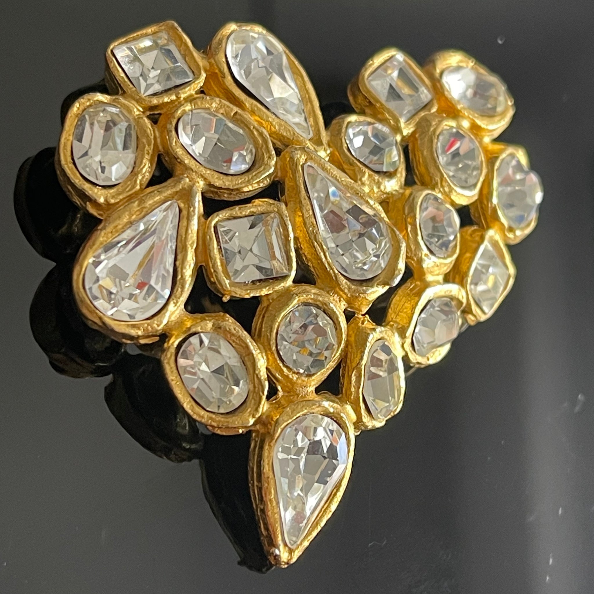Broche Cœur Vintage Édouard Rambaud Paris - Métal Doré Effet Craquelé - 4.5 Cm - Occasion