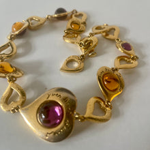 Charger l&#39;image dans la galerie, YSL par Goossens, très joli collier en métal doré et cabochons de verre
