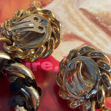 Charger l&#39;image dans la galerie, Jdeg, jolies boucles clips pendantes en métal doré et paillettes noires

