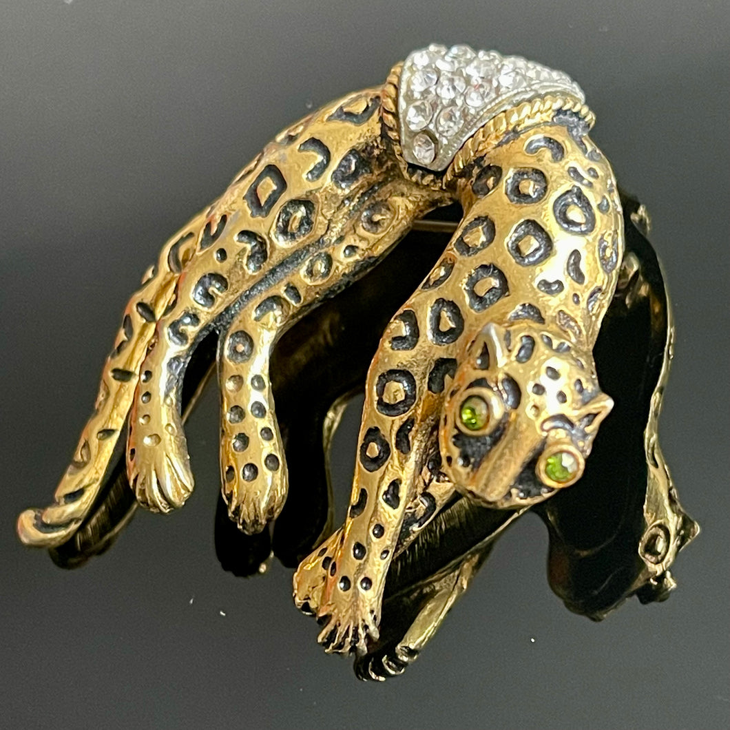 Fiorenza, grande broche panthère vintage en métal doré