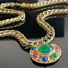 Charger l&#39;image dans la galerie, Christian Dior, sublime collier métal dorée et verreries colorées Gripoix, années 80
