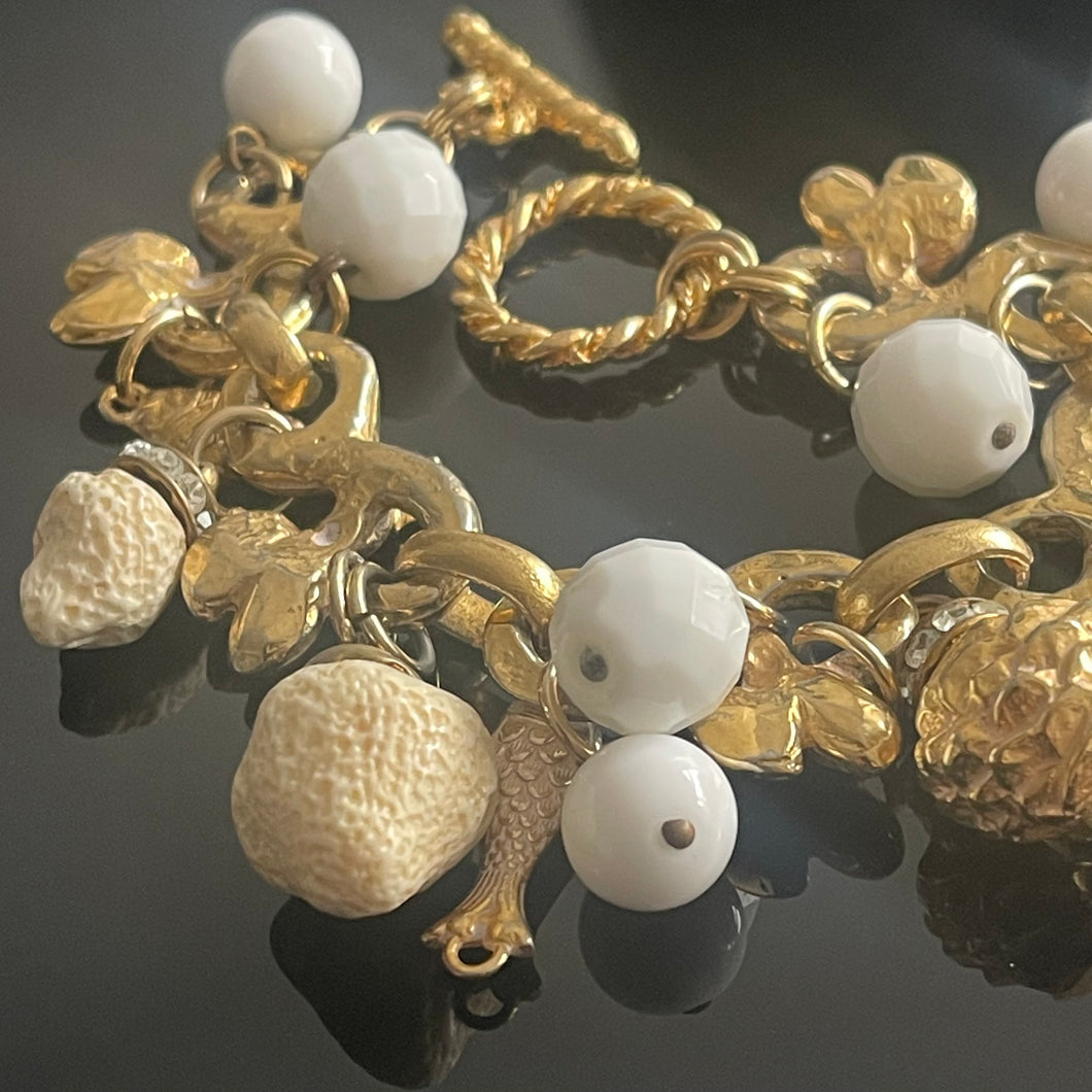 Kalinger, très beau bracelet vintage couture à breloques, thème marin