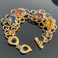 Charger l&#39;image dans la galerie, YSL, joli bracelet vintage en métal doré et pierres de couleur
