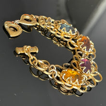 Charger l&#39;image dans la galerie, YSL, joli bracelet vintage en métal doré et pierres de couleur
