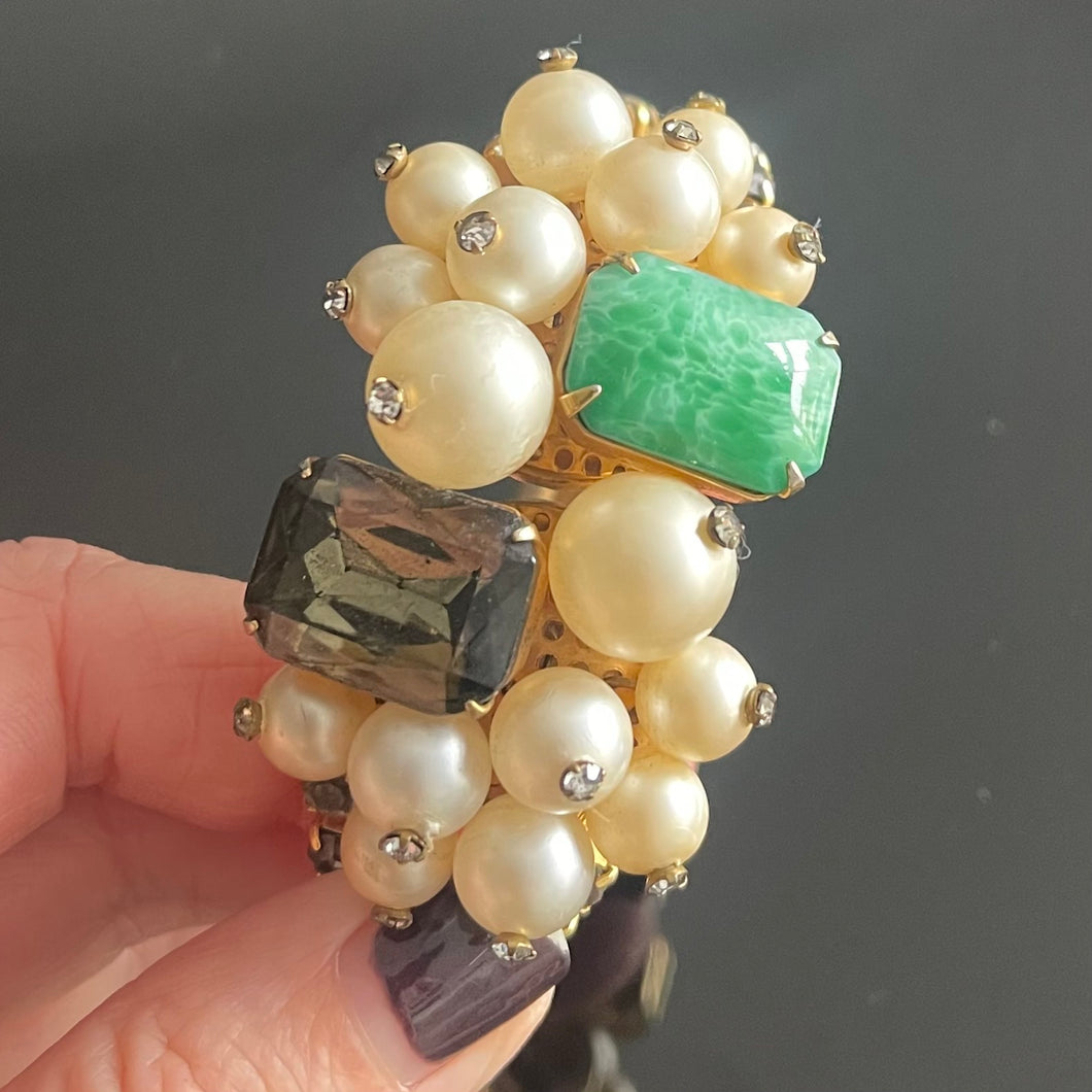 Sublime bracelet ancien avec perles synthétiques et pierres (cristal)