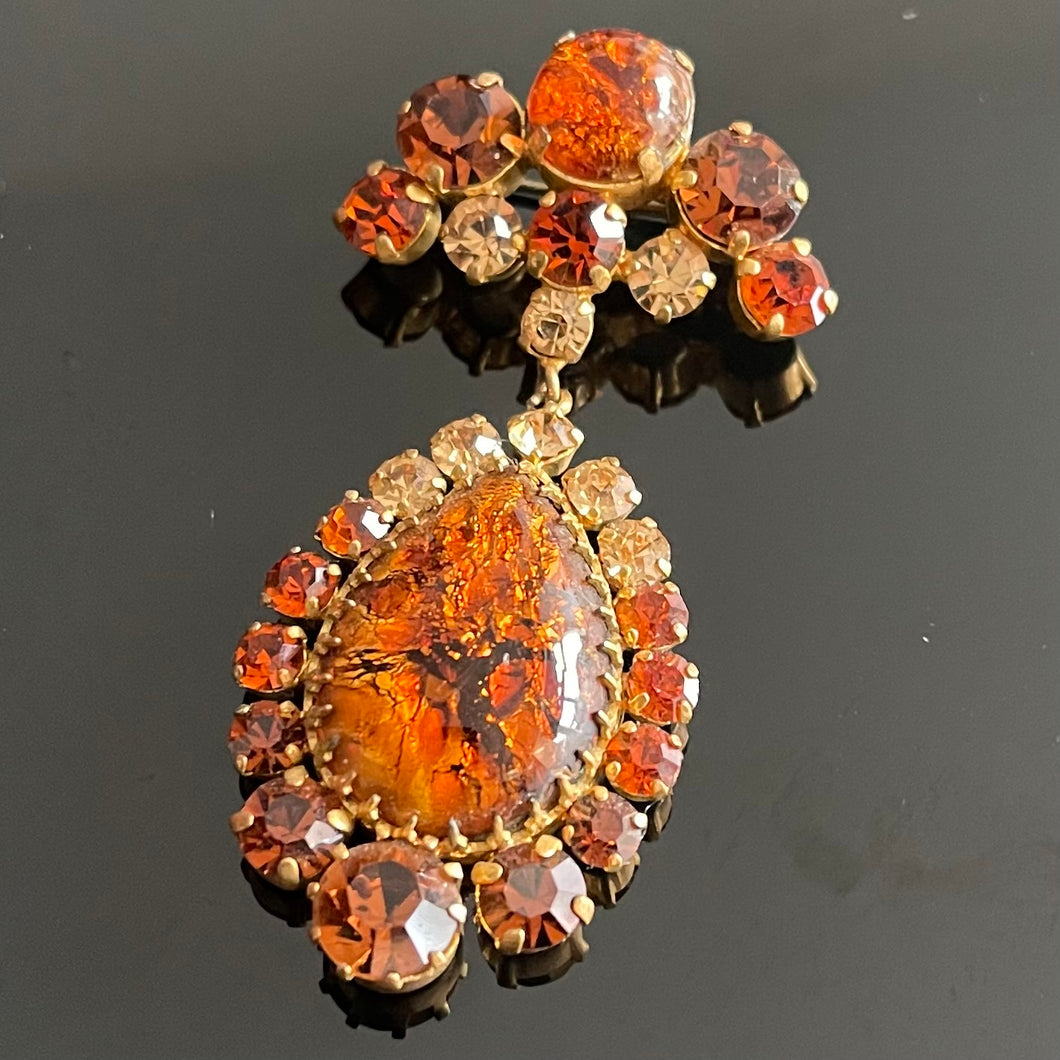 Très belle broche ancienne avec cabochons en verre de Murano