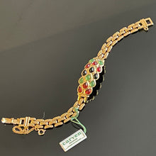 Charger l&#39;image dans la galerie, Carven, sublime bracelet vintage en métal doré et cabochons de verre
