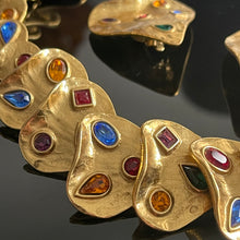 Charger l&#39;image dans la galerie, YSL par Goossens, sublime parure en métal doré avec pierres de couleur
