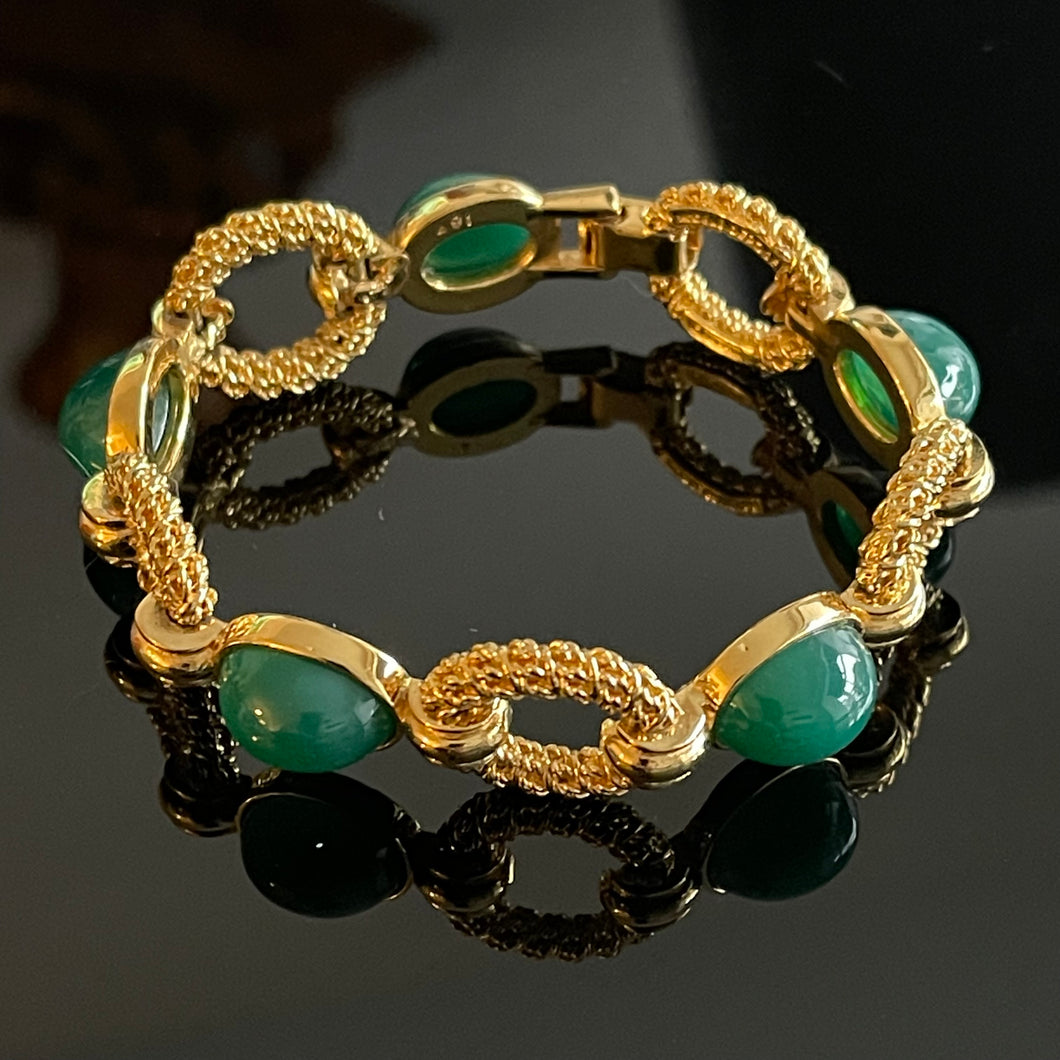 Carven, sublime bracelet en métal doré avec cabochons de verre