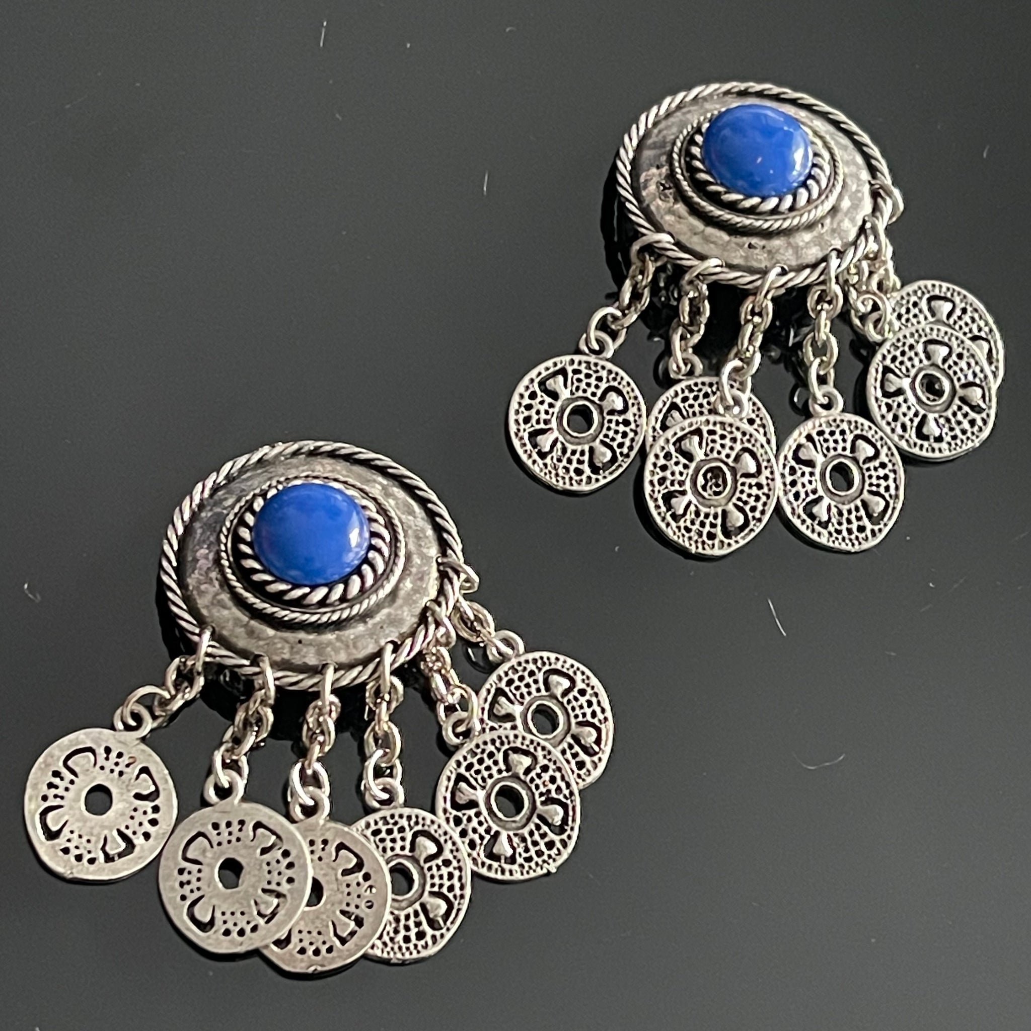 Boucles D'oreilles Vintage Couture - Verre Coulé Et Résine Sur Cuivre Doré 24 Carats