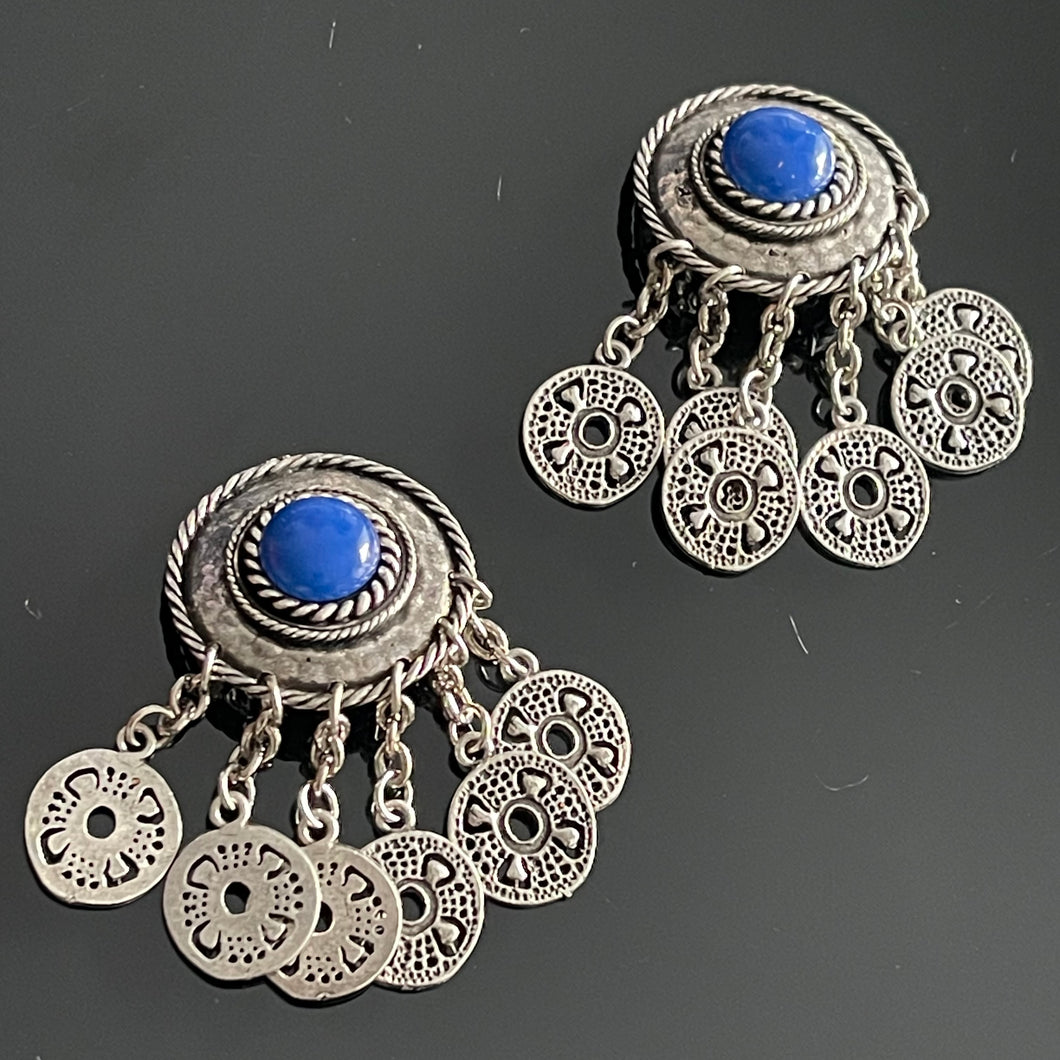 Boucles clips vintage pendantes en métal argenté