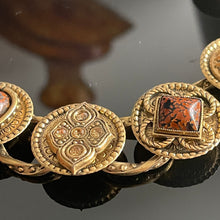 Charger l&#39;image dans la galerie, Zoé Coste, très beau collier vintage en métal doré avec cabochons de verre
