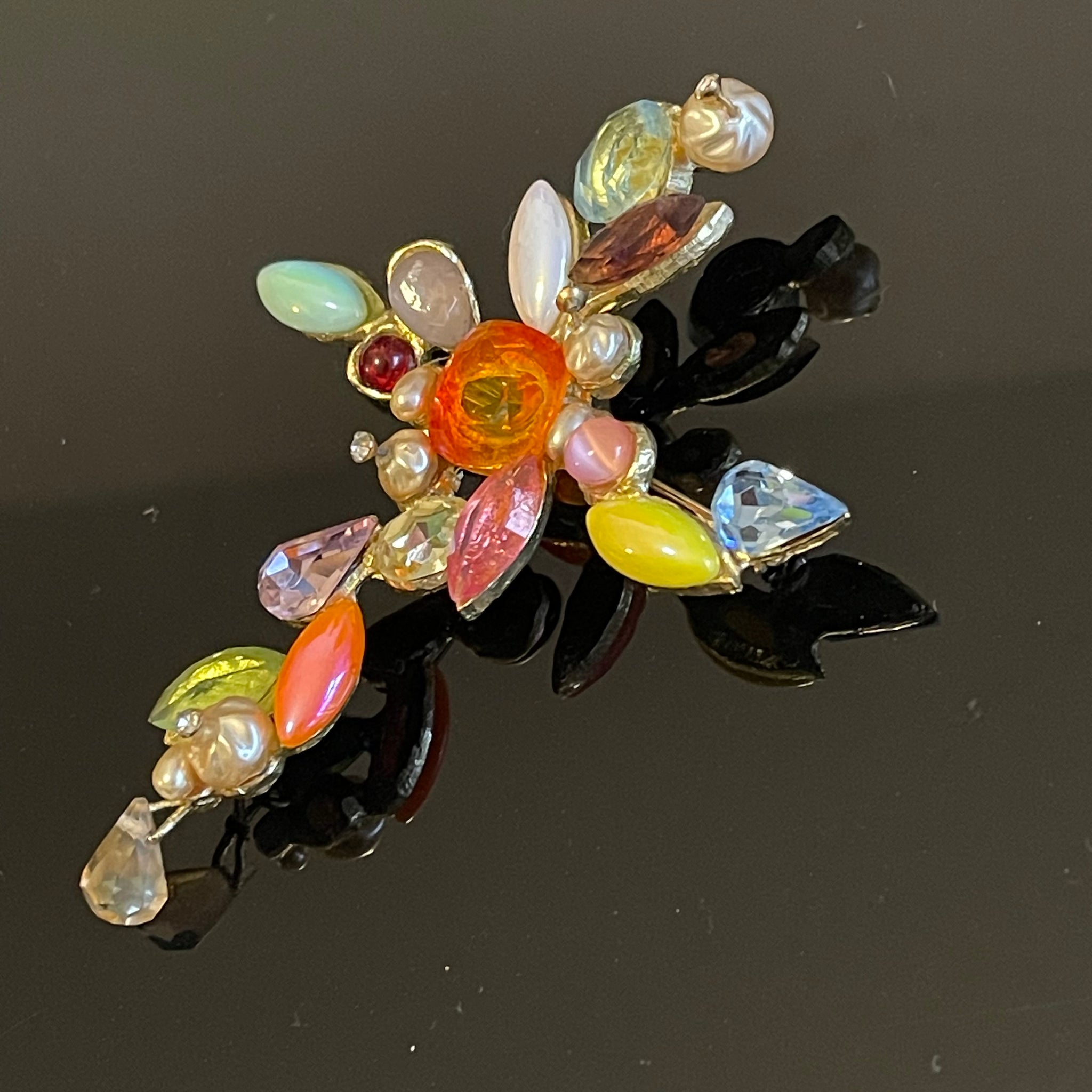 Broche/Pendentif Croix Vintage Métal Argenté Texturé - Repeint Multicolore - Sans Marque