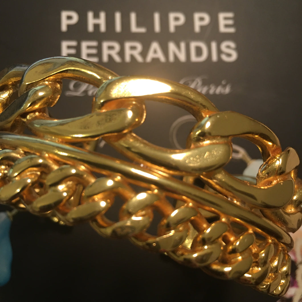 Philippe Ferrandis, belle manchette double maillon en métal doré