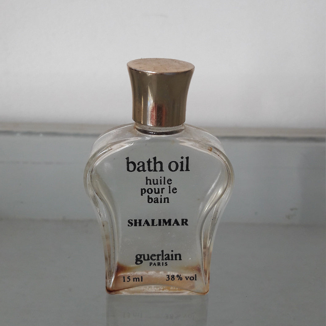 Rare échantillon ancien SHALIMAR  DE GUERLAIN huile de bain, lyre transparente